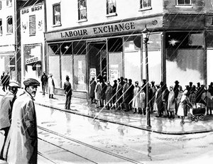 Arbeidsbørs i Storbritannia ni måneder etter Wall Street-krakket i 1929 av English School