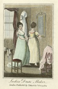 Kjolemaker for kvinner, pub. 1804 (håndfarget gravering) av English School