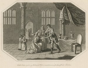 Lady Gray ber kong Edward IV om vedlikehold for seg selv og barna av English School