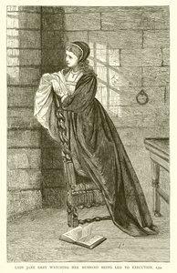 Lady Jane Gray ser på at mannen hennes blir ført til henrettelse, 1554 av English School