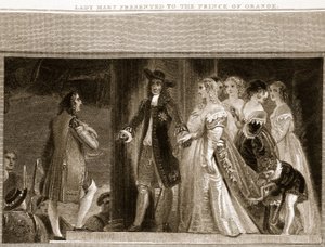 Lady Mary presenterte til Prince of Orange, illustrasjon fra David Humes The History of England, pub. av R. Bowyer, London, 1812 av English School