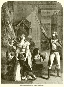 Lafayette som bevarer livet til dronningen av English School