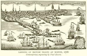 Landing av britiske tropper i Boston, 1768 av English School