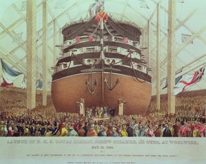 Lansering av H.M.S. Royal Albert, Screw Steamer, 131 Guns, i Woolwich, 13. mai 1854 av English School