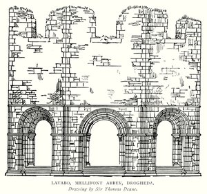 Lavabo, Mellifont Abbey, Drogheda (gravering) av English School