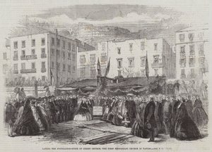 Legger grunnsteinen til Christ Church, den første protestantiske kirken i Napoli (gravering) av English School