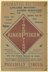 Brosjyre som annonserer Kineoptikon, Piccadilly Circus av English School