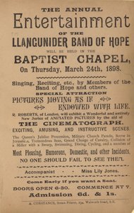 Brosjyre som annonserer den årlige underholdningen til Llangunider Band of Hope av English School