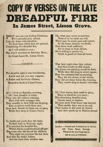 Brosjyre med vers relatert til en brann i James Street, Lisson Grove, London av English School