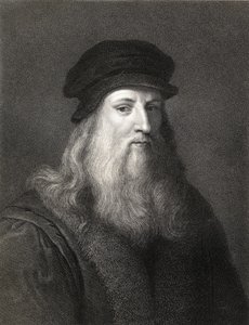 Leonardo da Vinci (1452-1519) gravering) av English School