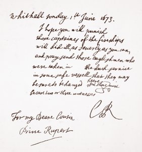 Brev fra Charles II til prins Rupert, 1. juni 1673 av English School
