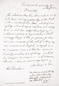Brev fra Charles II til kansler Lord Clarendon, 7. juni 1662 av English School