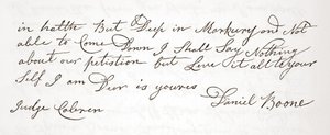 Brev fra Daniel Boone til dommer John Cobren, original datert 5. oktober 1809 (se også 619583) av English School