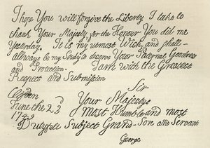 Brev fra George III til sin bestefar kongen, 23. juni 1749, publisert i 