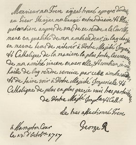 Brev fra George I til Charles VI, 1717, publisert i 