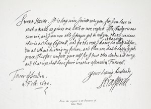 Brev fra Lord Strafford til sin kone, fra Tower of London, 4. februar 1640 av English School