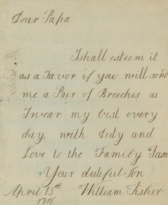 Brev fra William Fisher (autograf) av English School