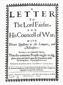 Brev til Lord Fairfax fra Gerrard Winstanley (ca. 1609-60) på vegne av Diggers ved St. George Hill, Surrey, trykt 1649 av English School