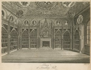 Bibliotek på Strawberry Hill, London av English School