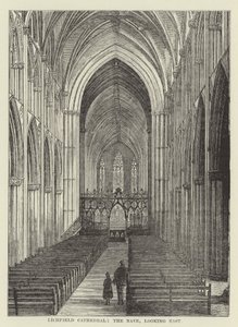 Lichfield Cathedral, kirkeskipet, med utsikt mot øst av English School
