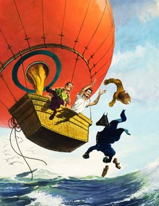 Å lette byrden ved å kaste klær ut av en varmluftsballong (gouache på papir) av English School