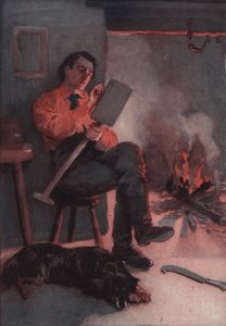 Lincoln skriver essays på trespade (litho) av English School
