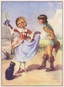 Lille Bo Peep og Dick Whittington (fargelitografi) av English School