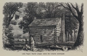 Little Pigeon Baptist Chapel, der Lincolns tilbad (gravering) av English School