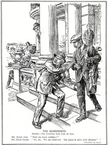 Lloyd George og Bonar Law ved Coalition Golf Club, redde for Anti-Waste-ligaen, må gi avkall på luksusen med caddies. desember 1920 av English School