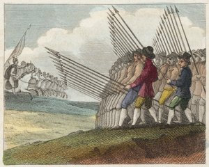 London-lærlinger som avviser et angrep (farget gravering) av English School