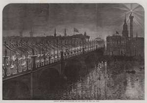 London Bridge opplyst på natten til 10. inst (gravering) av English School