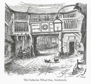 Londoner Clubs: The Catharine Wheel Inn, Southwark (Gravur) von English School