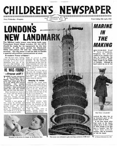 Londons nye landemerke: The Post Office Tower, forsiden av 'The Children's Newspaper', april 1963 (avis)