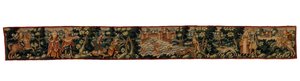 Lang stripe av billedvev som viser figurer som rir, går og jakter, ca. 1600 (ull) av English School