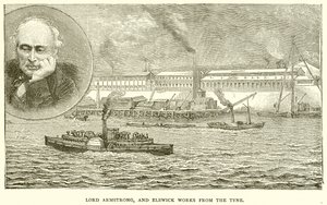 Lord Armstrong, og Elswick Works from the Tyne av English School