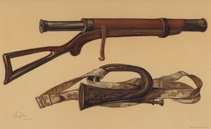 Lord Raglans teleskop, og en russisk bugle fra Sebastopol (chromolitho) av English School
