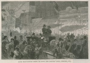 Lord Shaftesbury skal åpne Costers Hall, Hoxton, London, 1875 av English School
