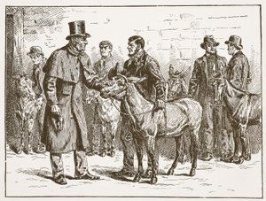 Lord Shaftesbury inspiserer et costermongers Donkey Show, illustrasjon fra The Church of England: A History for the People av H.D.M. Spence-Jones, pub. ca. 1910 (sepia-bilde) av English School