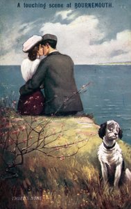 Elskere i Bournemouth, med hund ekskludert (farge litho) av English School