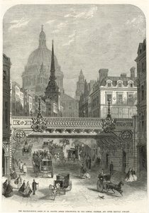 Ludgate Hill, jernbanebroen i ferd med å bli reist av London, Chatham og Dover Railway Company av English School