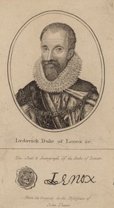 Ludovick hertug av Lenox; portrett og autograf av English School