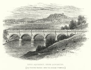 Lune Aqueduct, nær Lancaster (gravering) av English School