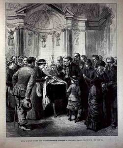 Ligger i staten, kroppen til Lord Frederick Cavendish (1836-82) i Family Chapel, Chatsworth, fra The Illustrated London News, 20. mai 1882 av English School