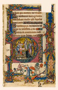 MS 1-2005, fol. 58r: Saul sender Doeg for å drepe prestene i Nob, historikert initial fra Macclesfield Psalter, Use of Sarum, East Anglia, ca. 1330 av English School