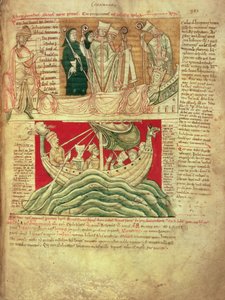 MS CCC 157 s.383 Visjonene drømt av kong Henry I i Normandie i 1130, fra Worcester Chronicle, ca. 1130-40 (vellum) satt inn ca. 1140 av John of Worcester i krøniken startet av Florence av Worcester (d. 1118); en av de tidligste overlevende kroniske av English School