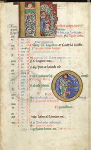 MS Hunter 229 f.5r september, fra Hunterian Psalter, ca. 1170 (penn og blekk, og tempera på vellum) av English School
