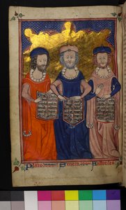 MS Hunter 231 Illustrasjon av Platon, Seneca og Aristoteles (vellum) av English School