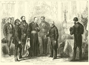 M Thiers og det diplomatiske korps, mars 1871 av English School