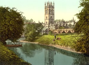 Magdalen Tower, Oxford (håndfarget bilde) av English School