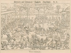 Manerer og skikker hos de engelske; Vauxhall Gardens, London av English School